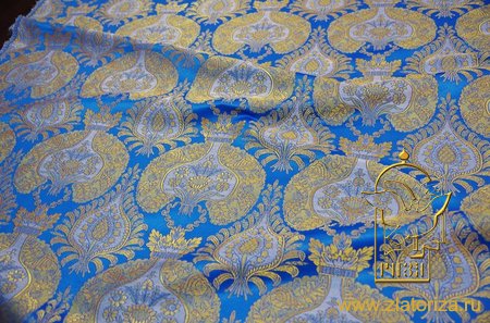 Парча КУПОЛА, голубая с золотом, шир. 150 см, Рахманово