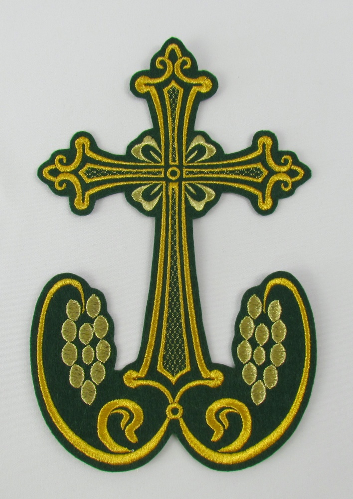 Крест ВИНОГРАД восьмиконечный, зеленый с золотом, высота 25 см