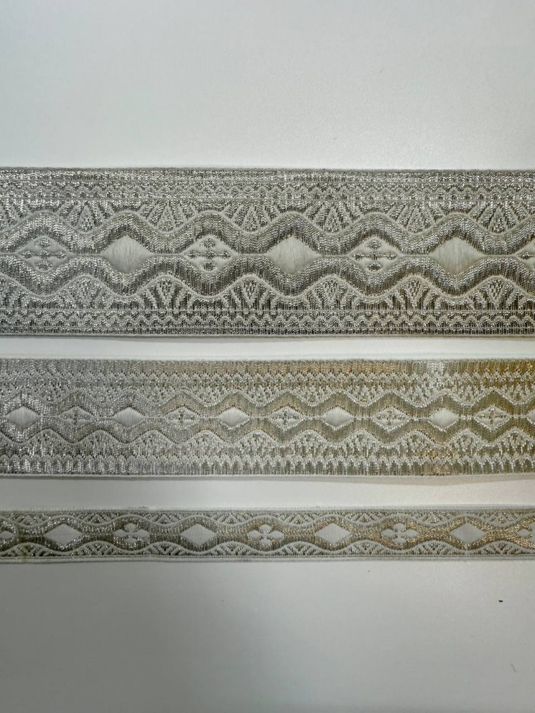 Галун Греция ВОЛНА, шир. 6 см, белый с серебром