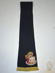 Закладка для служебных книг, с иконой СНЯТИЕ С КРЕСТА, вышитая, черная + серебро, шир. 15,5 см. + золото, 14,5 см
