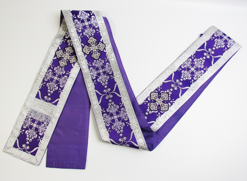 Орарь фиолетовый с серебром, шелк, с поручами