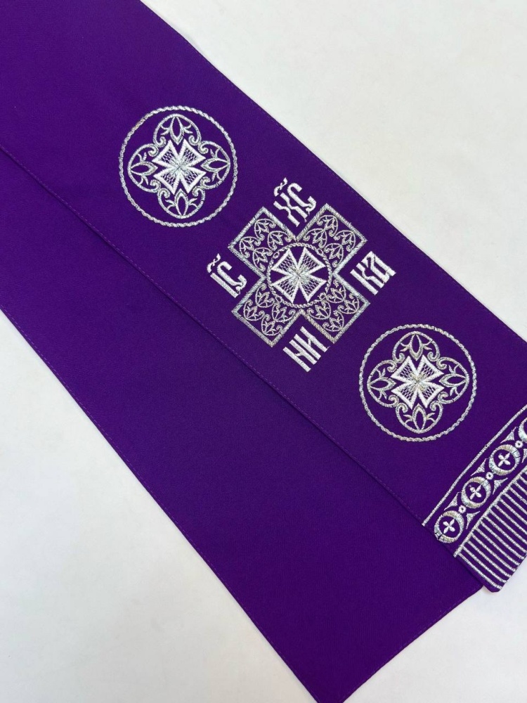 Закладка вышитая, фиолет с серебром, шир. 13 см