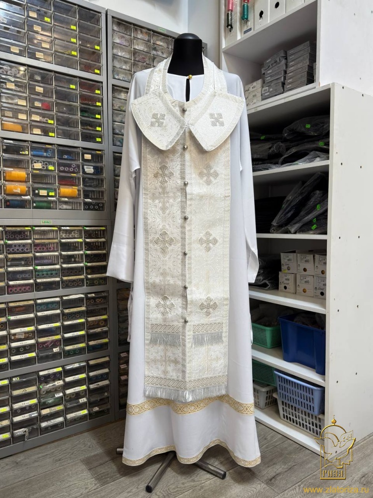 Епитрахиль + поручи, белый с серебром, парча