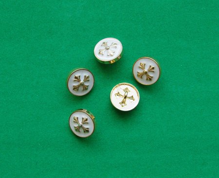 Пуговицы КРЕСТ, белые с золотом, металл 15мм