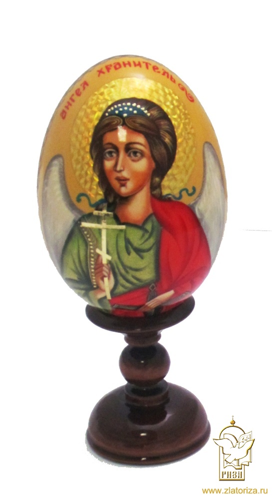 Яйцо деревянное, на подставке с ликами , образ Ангела Хранителя