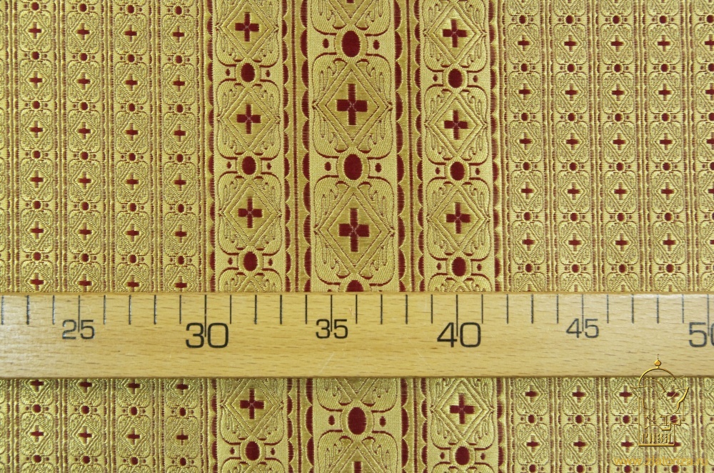 Парча СИНОД, желтая с золотом + бордо , шир. 114 см, КК