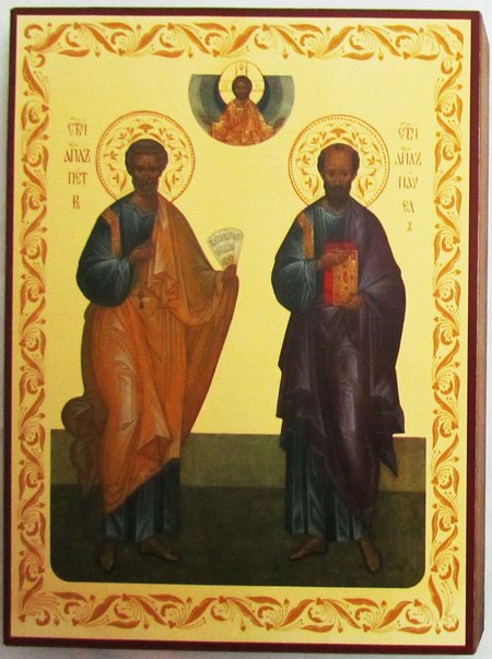 Икона Петр и Павел святые апостолы, 14х19 см прямая печать на дерево