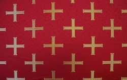 Шелк ЕФРОСИНИЯ, красный с золотом, шир. 150 см, Рахманово