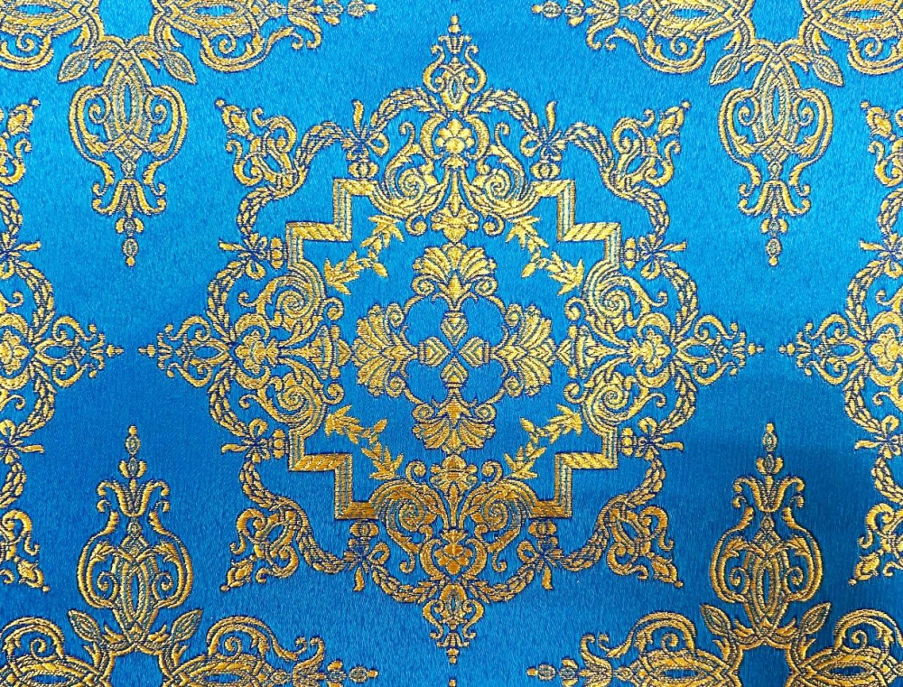 Парча САФРОН, голубая с золотом, шир. 150 см