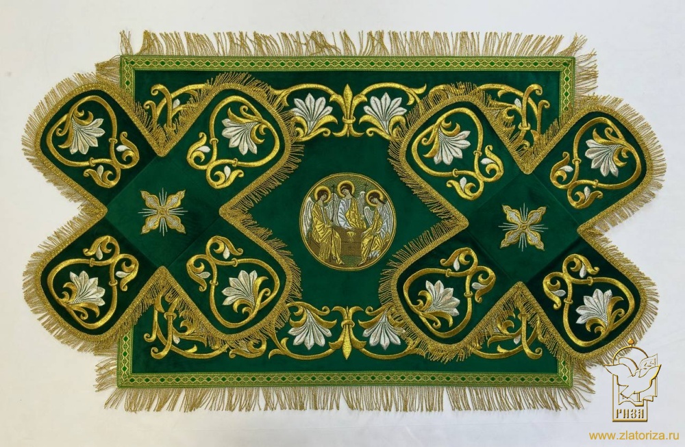 Покровцы бархат, вышитые, зеленые с золотом ТРОИЦА