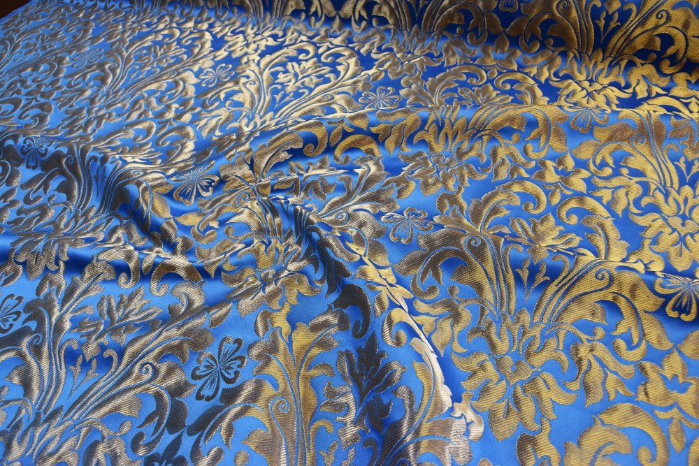 Парча КУПИНА, синяя с золотом, шир. 155 см