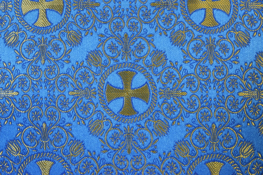 Шелк АЛАНЬЯ малая, голубой с золотом, шир. 165 см