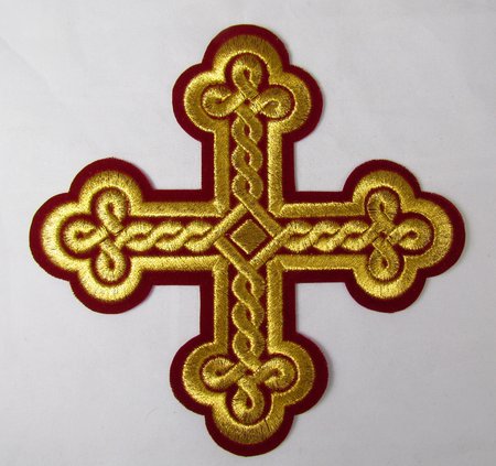 Крест 1 ОКРУГЛАЯ ПЛЕТЕНКА, красный с золотом,14,5 -16 см