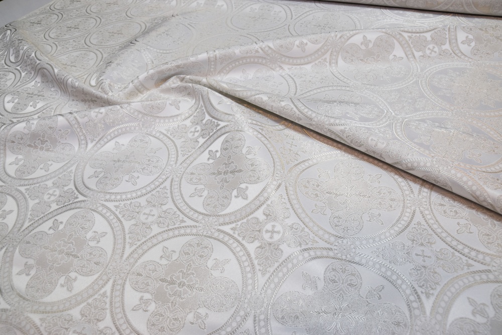 Парча ВЛАДИМИРСКАЯ, белая с серебром, шир. 150 см, Рахманово