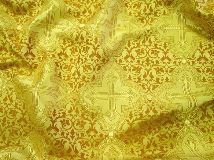 Шелк КОЛОМНА, желтый с горчичной окантовкой с золотом, шир. 150 см, Рахманово
