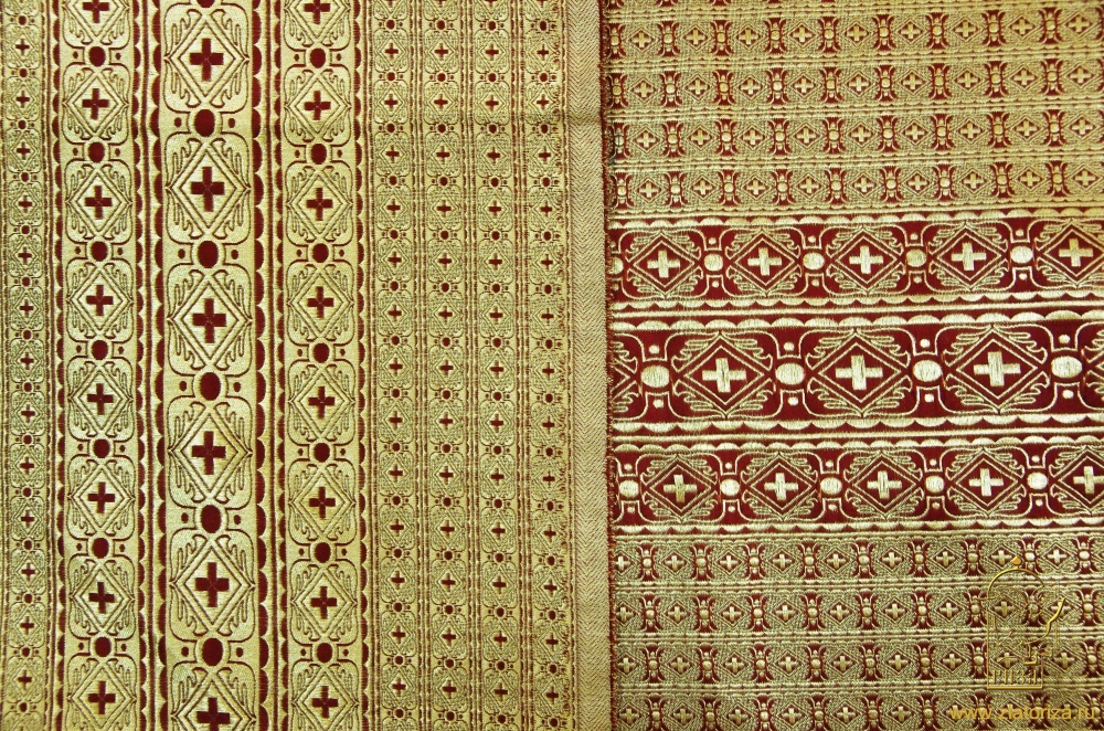 Парча СИНОД, желтая с золотом + бордо , шир. 114 см, КК