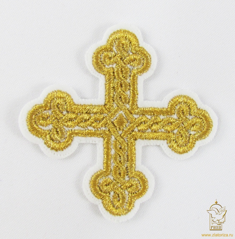 Крест 4 ОКРУГЛАЯ ПЛЕТЕНКА белый с золотом,6-7 см