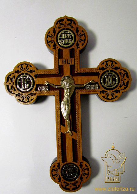 Крест с частичной поталью с бронзовым распятием 20х27
