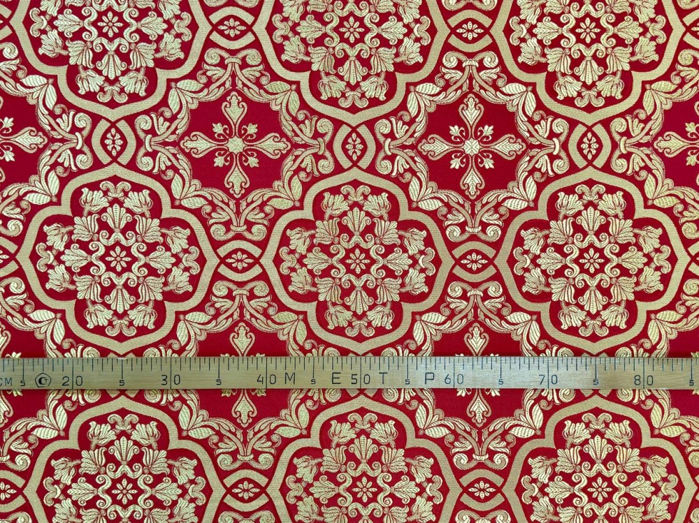 Шелк БЛАГОВЕСТ, красный с золотом, шир. 150 см, Рахманово
