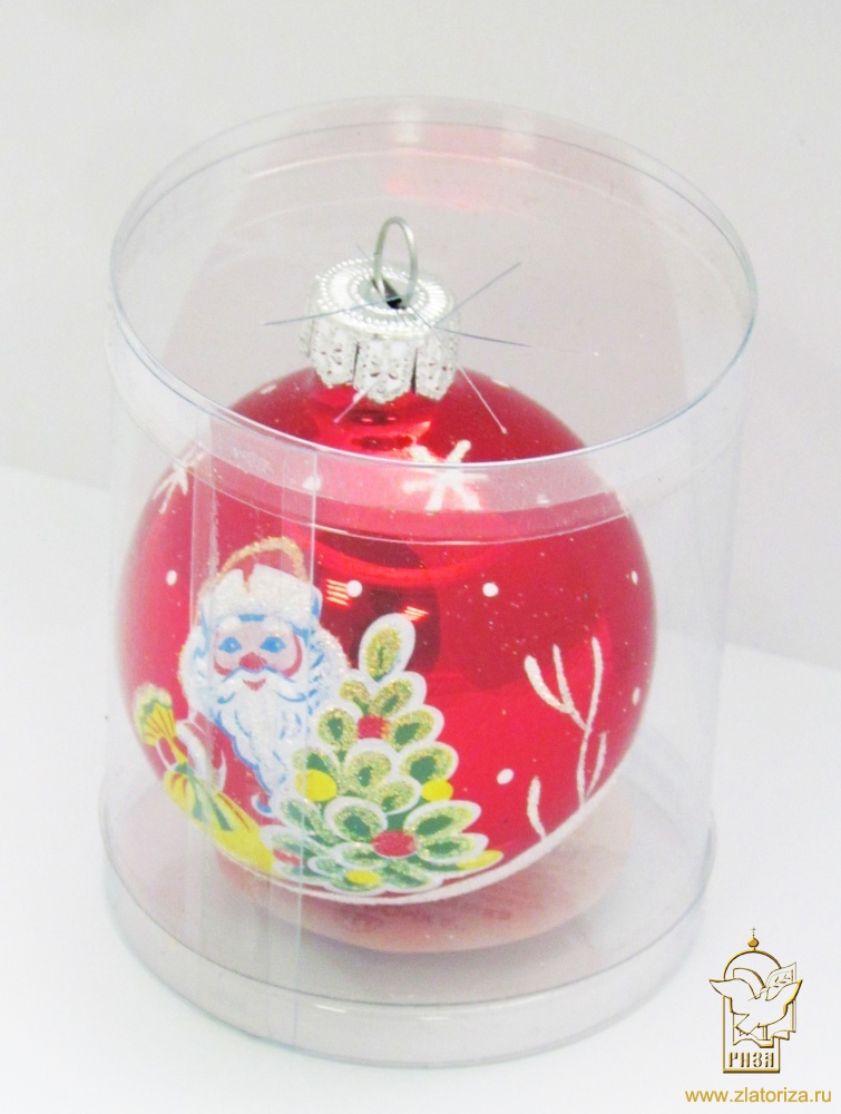 Шар на елку Дед Мороз из стекла, диаметр 8,0 см, ручная роспись, производство Россия,