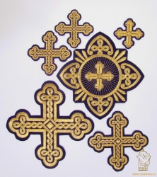 Набор крестов, иерейский, ОКРУГЛАЯ ПЛЕТЕНКА, фиолет с золотом, 14 шт Набор крестов, иерейский, ОКРУГЛАЯ ПЛЕТЕНКА, фиолет с золотом, 14 шт