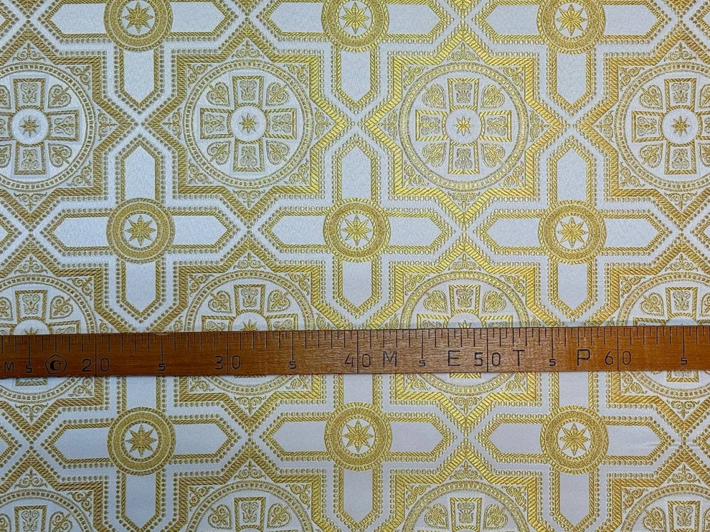 Парча НЕВСКИЙ, белый с золотом, шир. 150 см, Рахманово