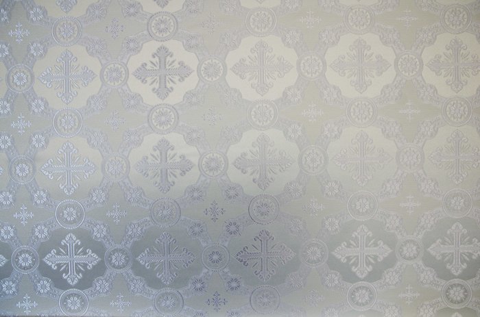 Шелк ГУСЛИЦА, белый с серебром, шир. 150 см, Рахманово