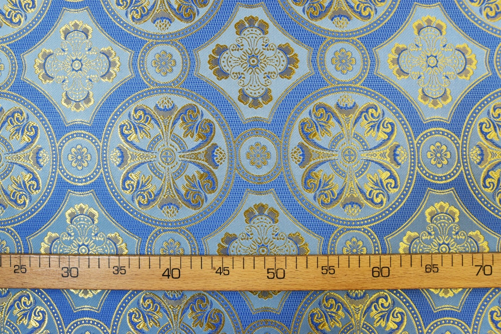 Шелк ВИЗАНТИЯ, голубая с золотом, шир. 160 см