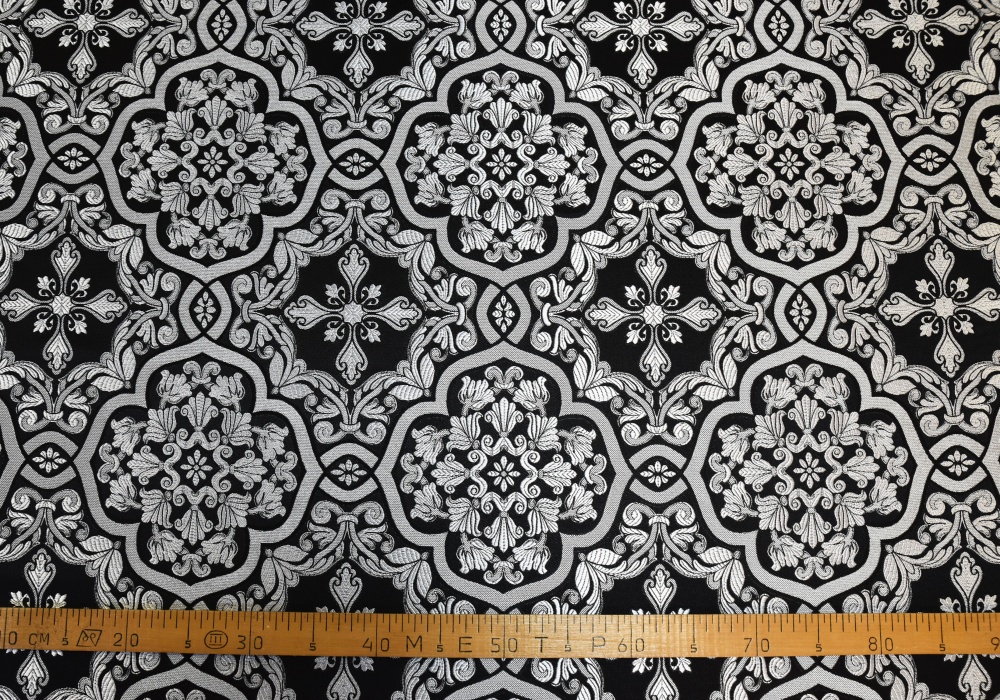 Шелк БЛАГОВЕСТ, черный с серебром, шир. 150 см, Рахманово