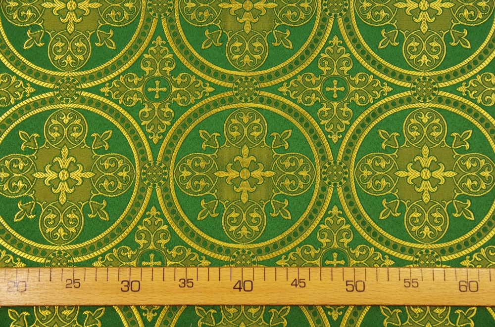 Шелк ВЛАДИМИРСКИЙ, зеленый с золотом, шир. 150 см, Рахманово