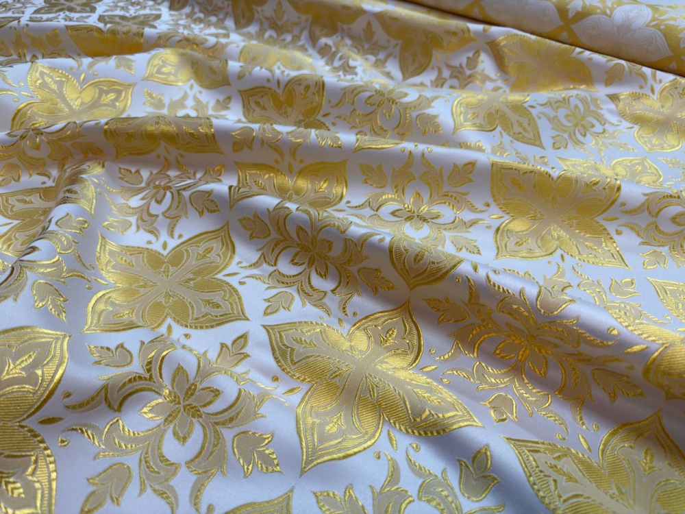 Шелк ВЕРА-2, белый с золотом, шир. 150 см, Рахманово