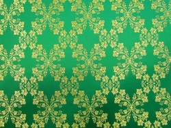 Шелк ВЕРТОГРАД, зеленый с золотом, шир. 150 см, Павловский Посад