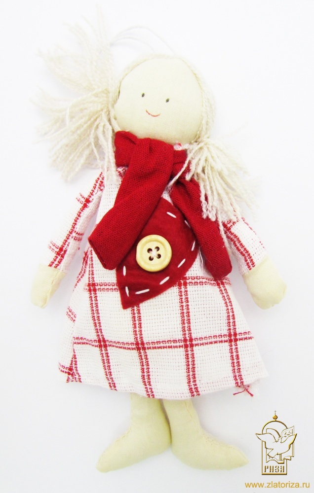 Кукла Ириночка, с шарфиком, сердечко на платье, текстиль, синтепон, с подвеской