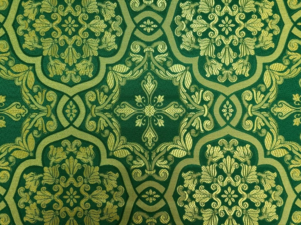 Шелк БЛАГОВЕСТ, зеленый с золотом, шир. 150 см, Рахманово