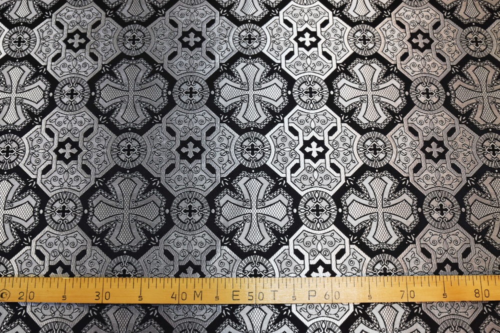 Шелк КАНОН (ПОКРОВ), черный с серебром, шир. 160 см