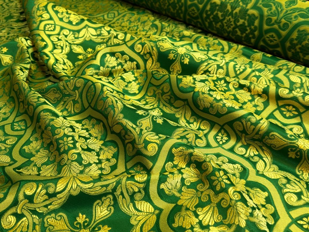 Шелк БЛАГОВЕСТ, зеленый с золотом, шир. 150 см, Рахманово