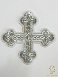 Крест 4 ОКРУГЛАЯ ПЛЕТЕНКА, белый со светлым и/или темным серебром,6-7 см