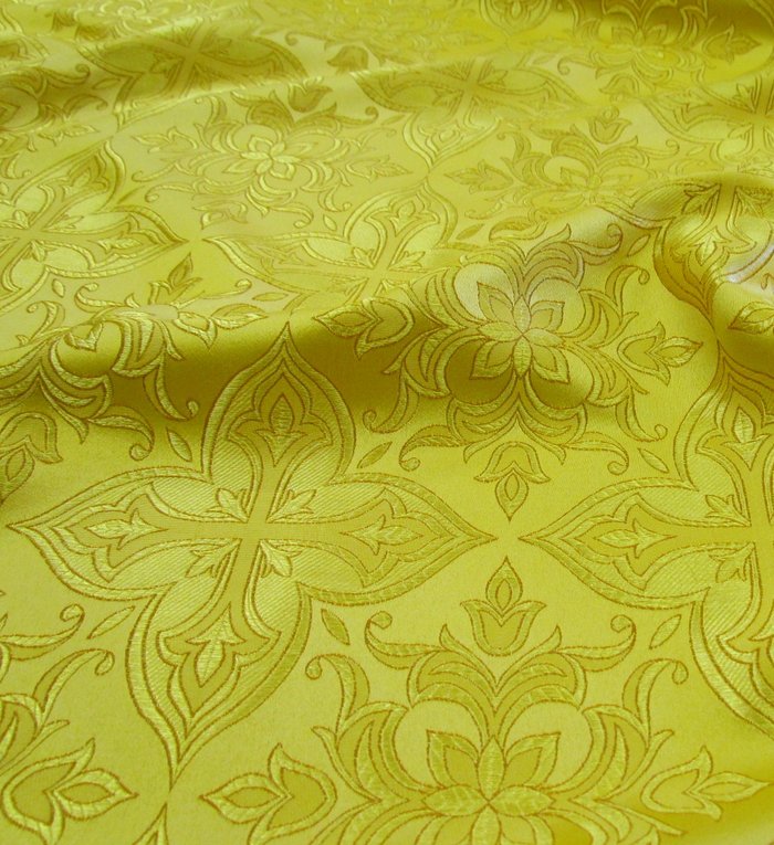 Шелк ВЕРА-2, желтый с горчичной окантовкой с золотом, шир. 150 см, Рахманово