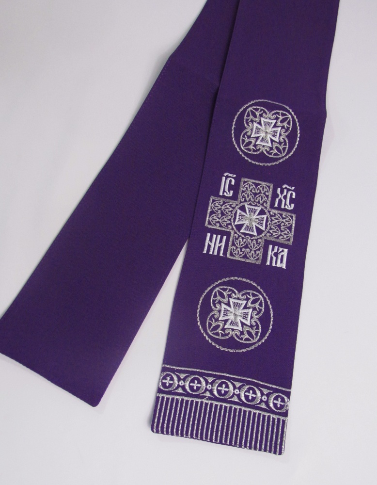 Закладка вышитая, фиолет с серебром, шир. 10 см