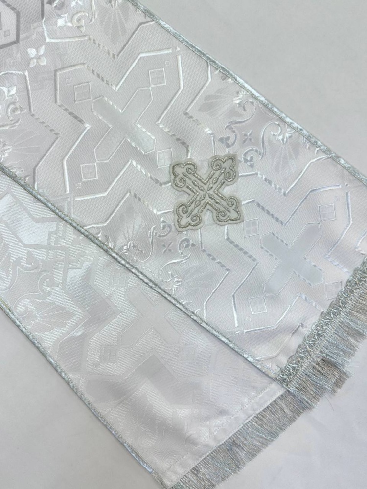 Закладка для служебных книг, шелк, белая с серебром, шир. 18 см