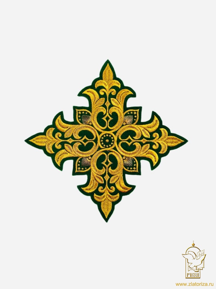 Крест Престол/Жертвенник ПОЧАЕВ, зеленый с золотом, 23 см