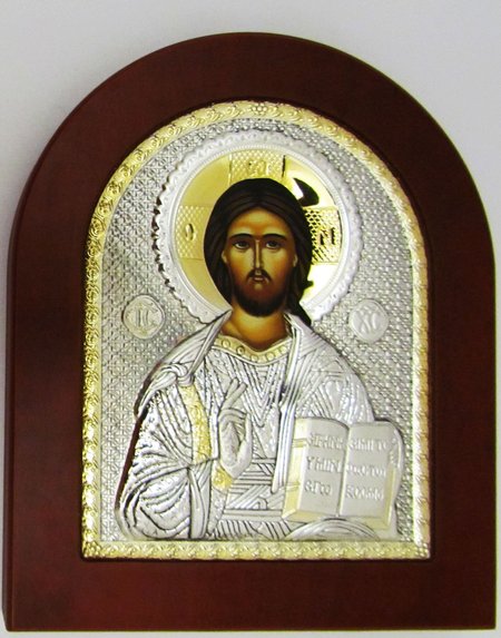 Икона Господь Вседержитель 11,5х13,5 серебрение с позолотой на подставке арка. 737OVX-B