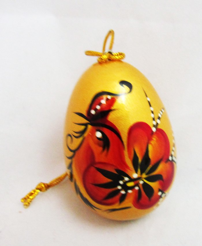 Яйцо Петушок малое деревянное подвесное, ручная роспись