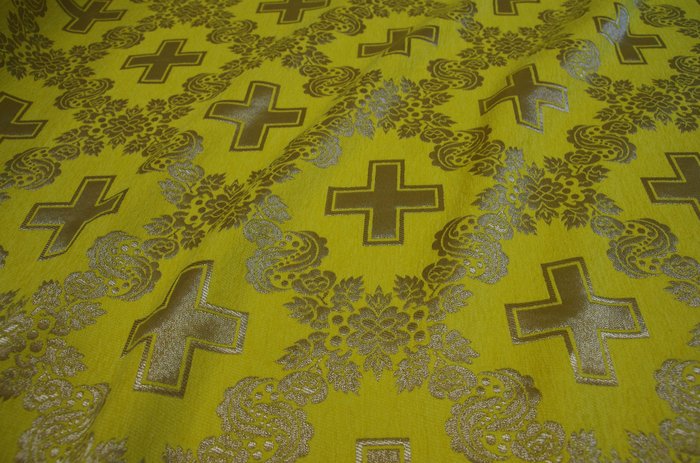 Парча шенил ЦАРСКИЙ КРЕСТ, желтая с золотом, шир. 155 см