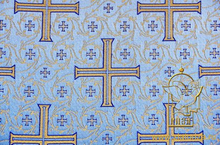 Парча Греция АФОН, голубая с золотом, шир. 150 см