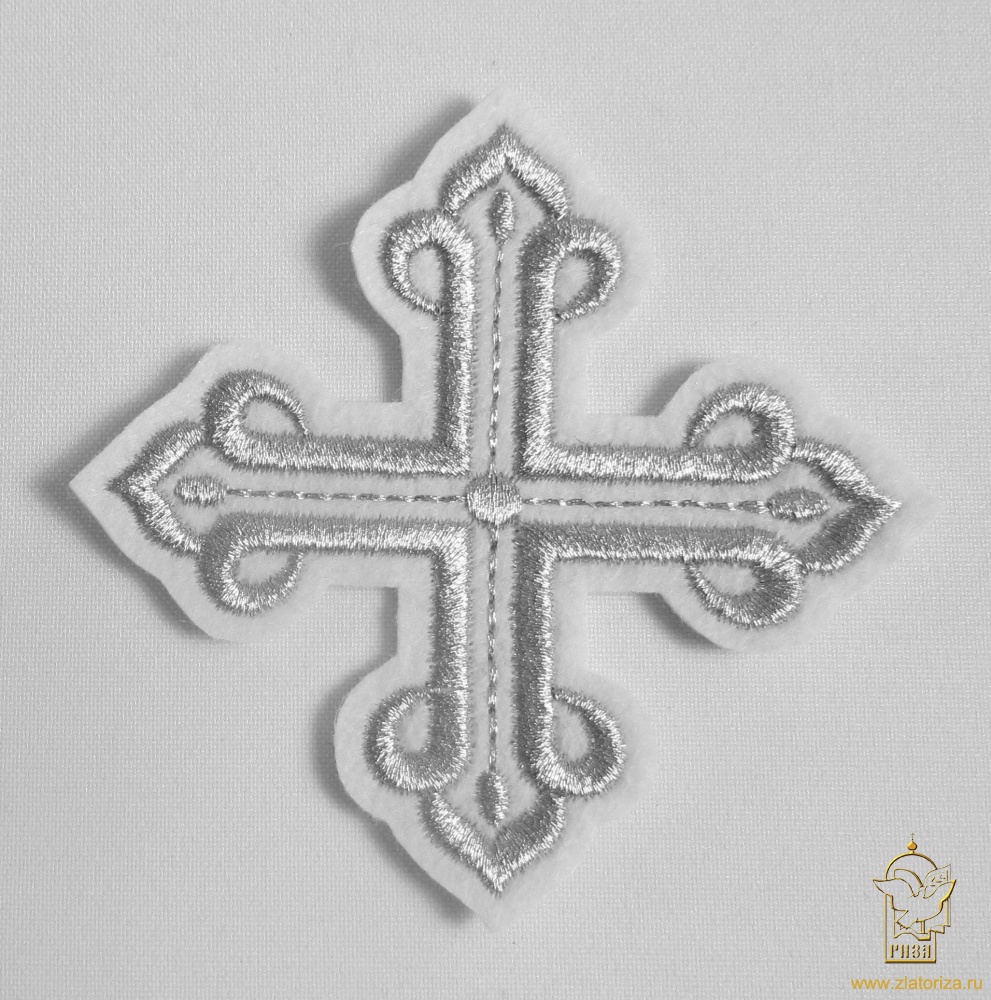 Крест 3 КАНОН белый с темным серебром, 8-9 см