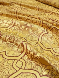 Шелк БЛАГОВЕСТ, желтый с бордо окантовкой, с золотом, шир. 150 см, Рахманово Шелк БЛАГОВЕСТ, желтый с бордо окантовкой, с золотом, шир. 150 см, Рахманово