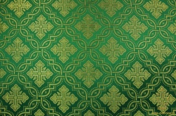 Шелк КОСТРОМА, зеленый с золотом, шир. 150 см, Рахманово