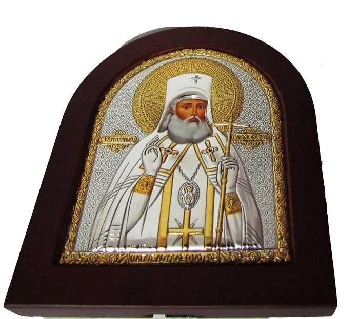 Икона Лука святитель исповедник архиепископ Симферопольский, 11х13 см, серебрение, арка, на подставке,