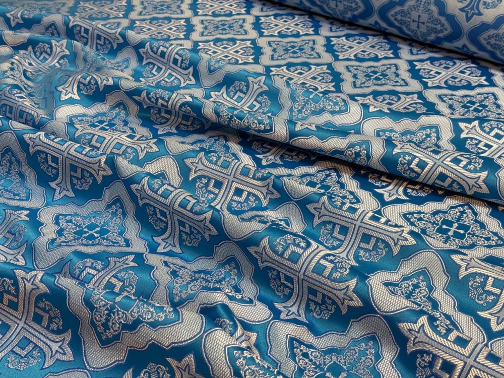 Шелк ЛАДОГА, голубой с серебром, шир. 150 см, Рахманово